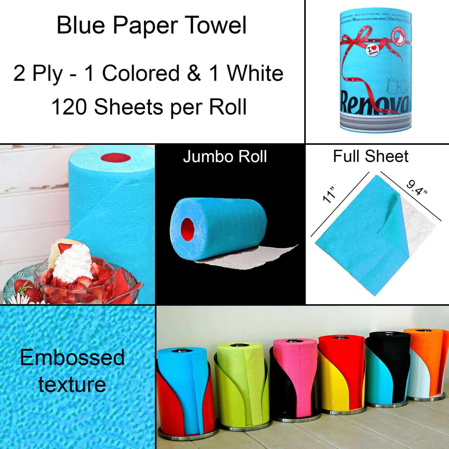 Blue Paper Towel Pack Renova 2 Ply Jumbo Roll