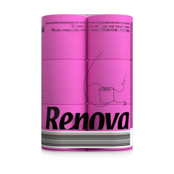Renova Pink Toilet Paper 3-Ply -Ideal for Decorating Your Home or Office - Pack of 6 Compact Rolls- 140 Sheets - Eco-label Certified - Dermatologically Tested - Septic Safe - Sustainable & Soft