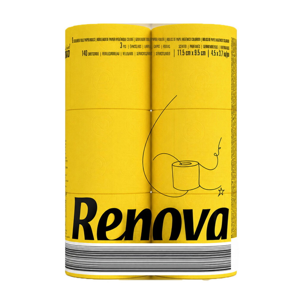 Renova Yellow Toilet Paper, 6 Rolls, 140 Sheets, 3-Ply