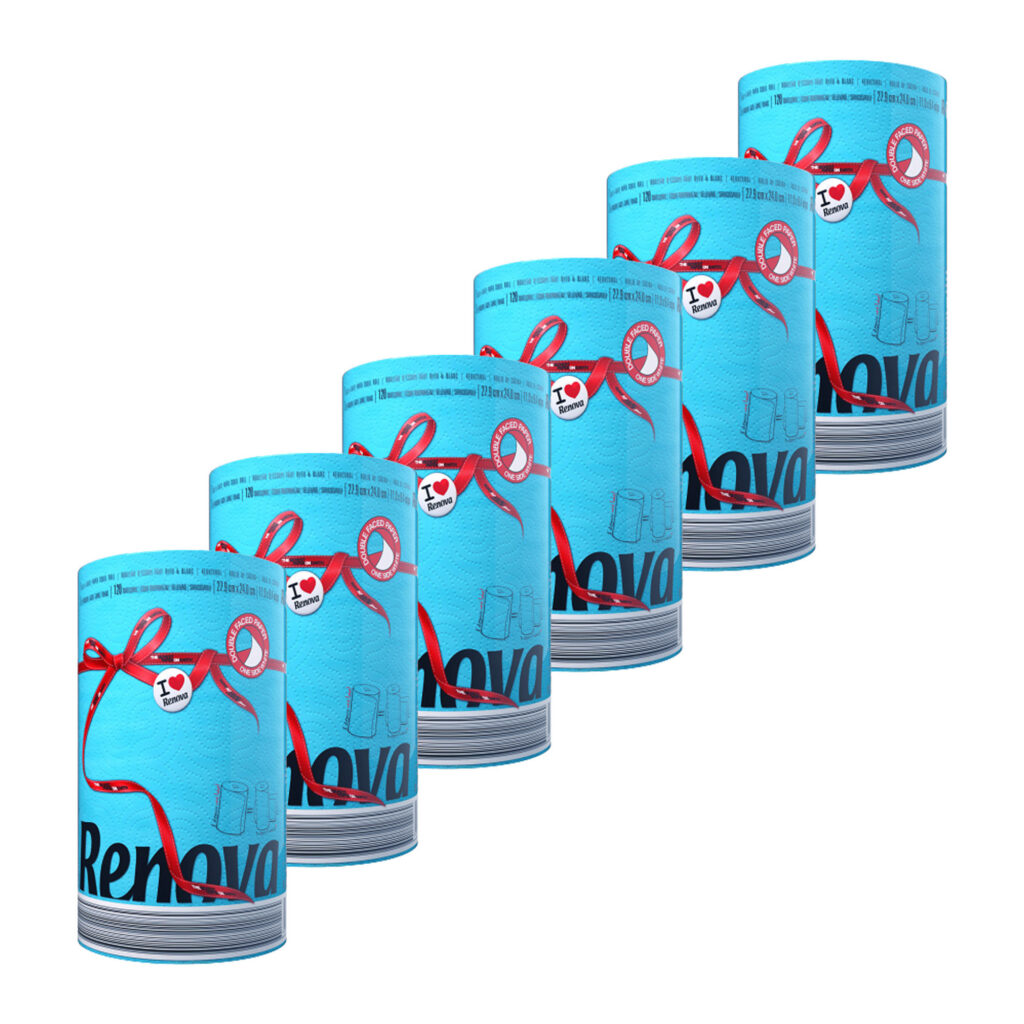 Renova Blue Paper Towel Jumbo Roll 2-Ply 120 Sheets, Set of 6
