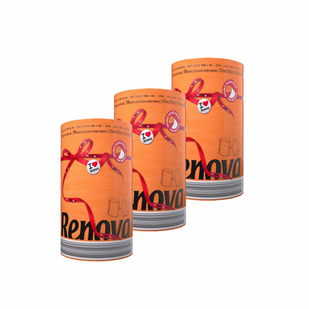 Renova Orange Paper Towels, 3-Pack – Jumbo Rolls, 2-Ply, 120 Sheets Each