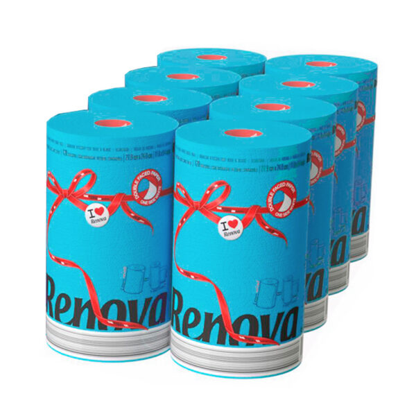 Renova Blue Paper Towel Jumbo Roll 2-Ply 120 Sheets, Set of 8