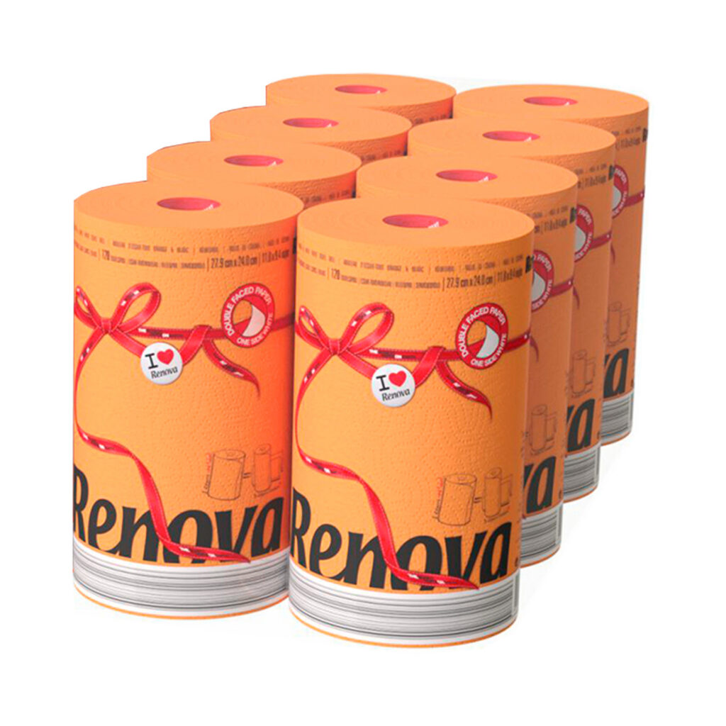 Renova Orange Paper Towels, Bulk 8-Pack – Jumbo Rolls, 2-Ply, 120 Sheets