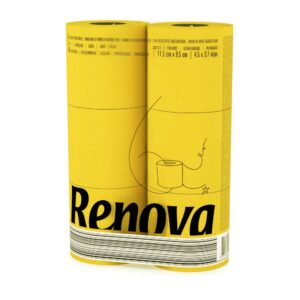Renova Yellow Toilet Paper 3-Ply -Ideal for Decorating Your Home or Office - Pack of 6 Compact Rolls- 140 Sheets - Eco-label Certified - Dermatologically Tested - Septic Safe - Sustainable & Soft