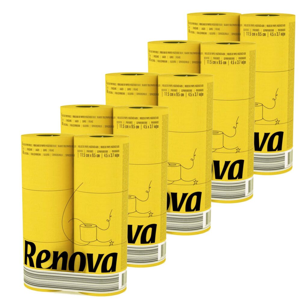 Renova Yellow Toilet Paper 5-Pack, 6 Rolls Each, 140 Sheets
