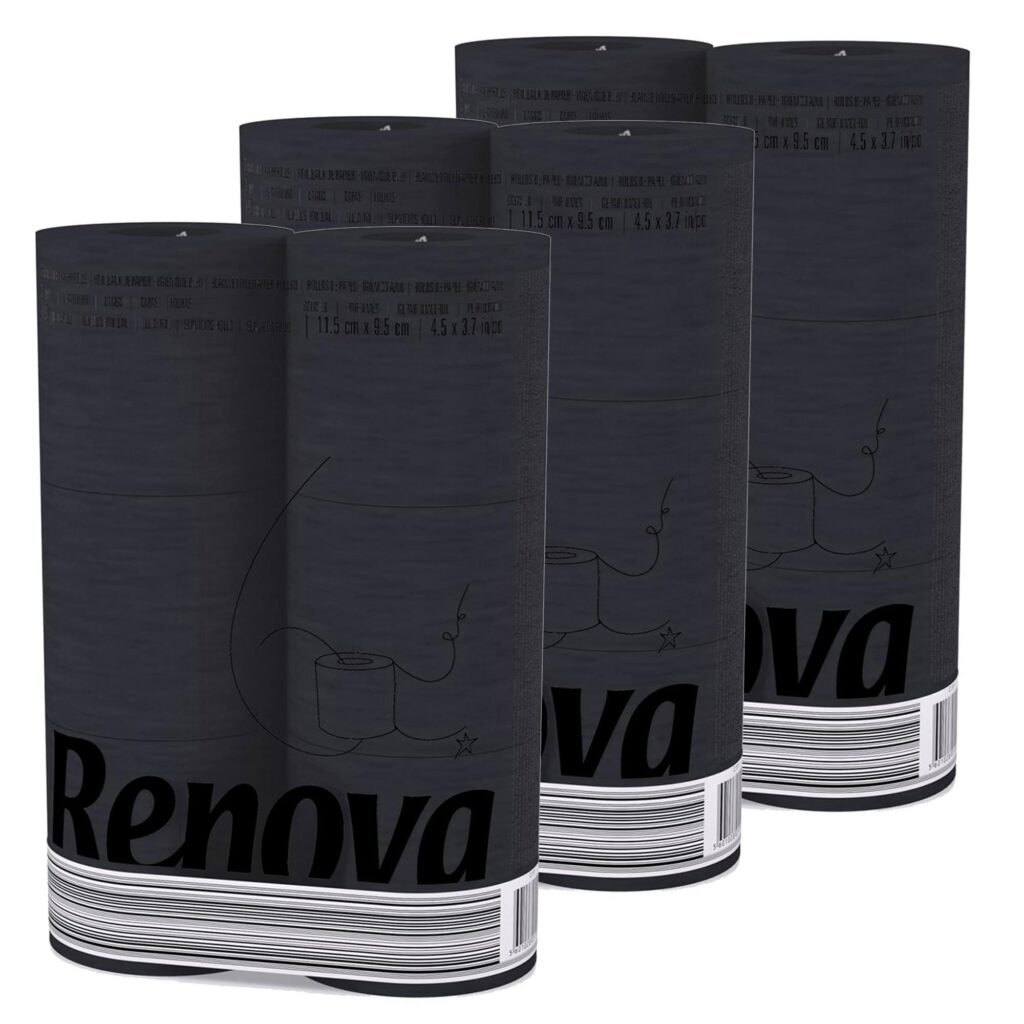 Black Toilet Paper 3-Ply, 6 Rolls, 140 Sheets, 3 Pack