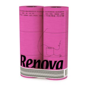 Renova Pink Toilet Paper 3-Ply -Ideal for Decorating Your Home or Office - Pack of 6 Compact Rolls- 140 Sheets - Eco-label Certified - Dermatologically Tested - Septic Safe - Sustainable & Soft