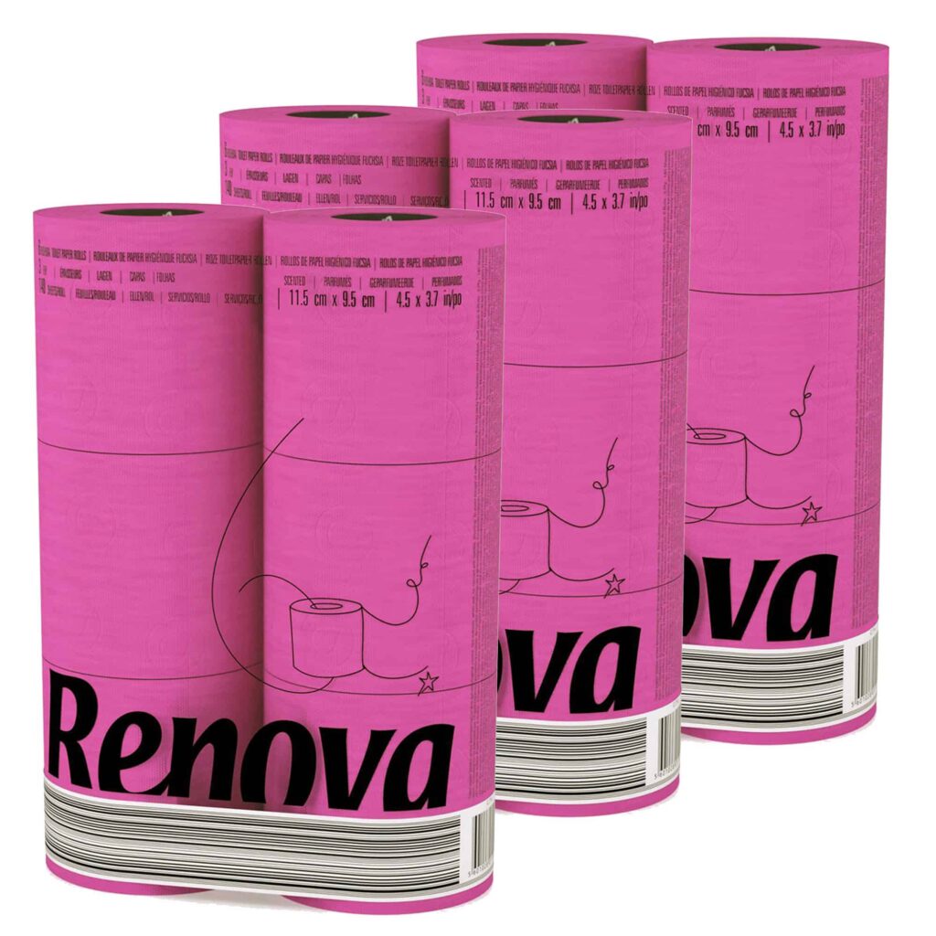 Pink Toilet Paper 3-Ply, 6 Rolls, 140 Sheets, 3 Pack