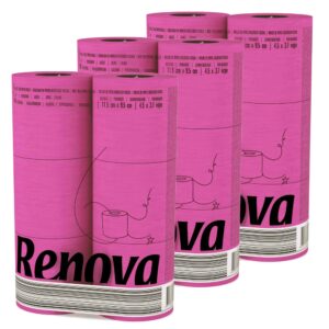 Renova 3-Pack Pink Toilet Paper -Add Bathroom Fun With this Perfect Touch - Pack of 6 Compact Rolls- 140 Sheets - 3 Ply - Eco-label Certified - Septic System Safe - Sustainable & Soft