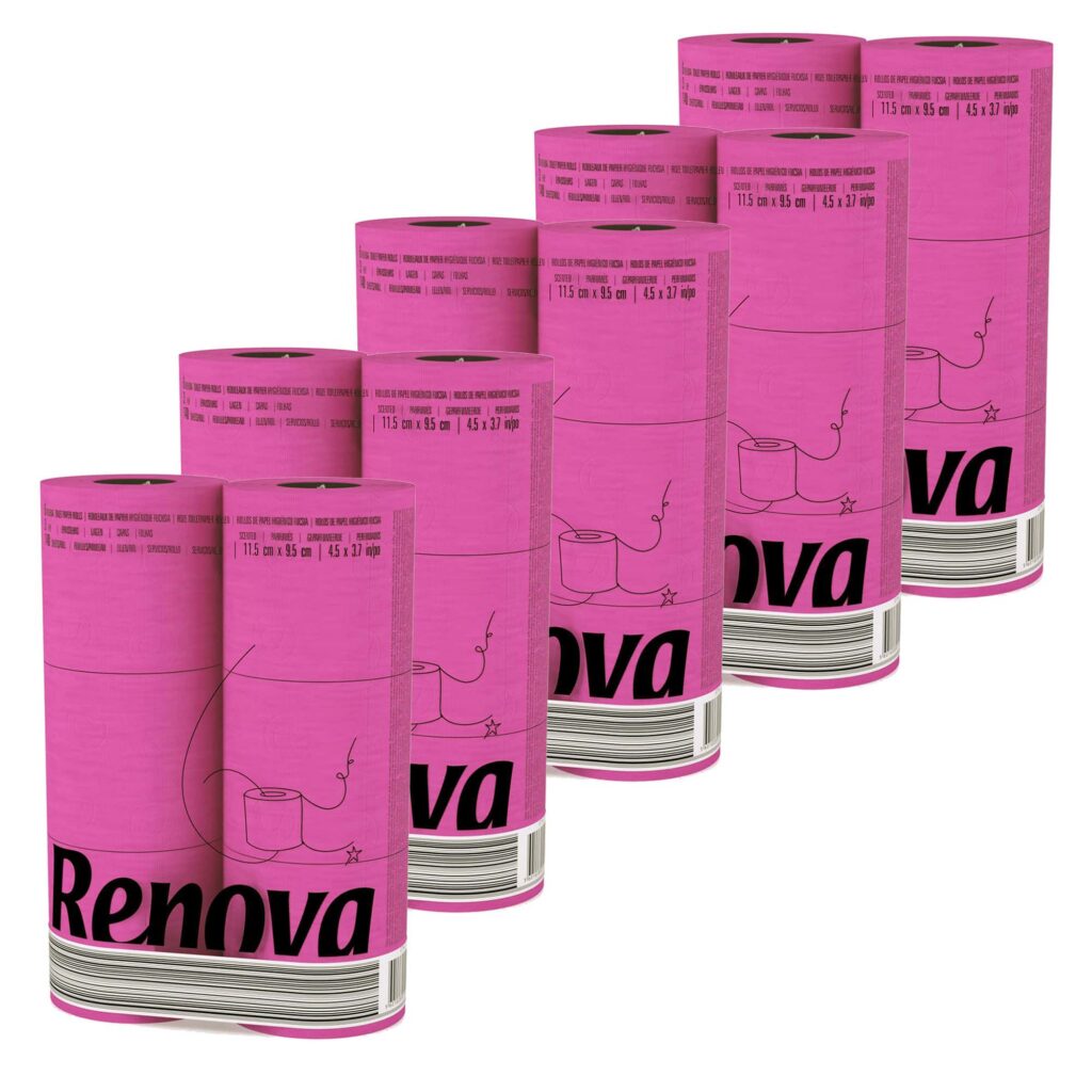 Pink Toilet Paper 3-Ply, 6 Rolls, 140 Sheets, 5 Pack