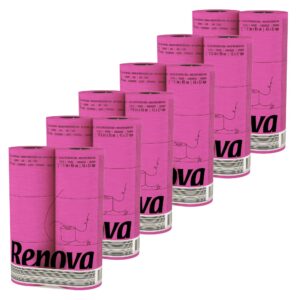 Renova 6-Pack Pink Toilet Paper, 6 Rolls per pack - 140 Sheets per Rolls - 3 Ply - Eco-label Certified - Dermatologically Tested - Septic Safe - Sustainable & Luxuriously Soft - Enhance your Home or Office Experience