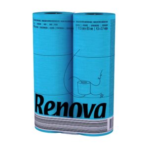 Renova Blue Toilet Paper 3-Ply -Ideal for Decorating Your Home or Office - Pack of 6 Compact Rolls- 140 Sheets - Eco-label Certified - Dermatologically Tested - Septic Safe - Sustainable & Soft