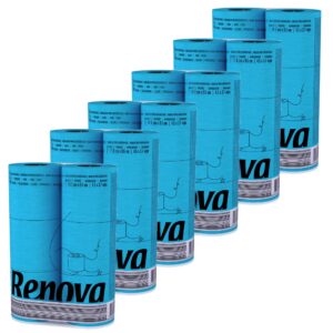 Renova 6-Pack Blue Toilet Paper, 6 Rolls per pack - 140 Sheets per Rolls - 3 Ply - Eco-label Certified - Dermatologically Tested - Septic Safe - Sustainable & Luxuriously Soft - Enhance your Home or Office Experience