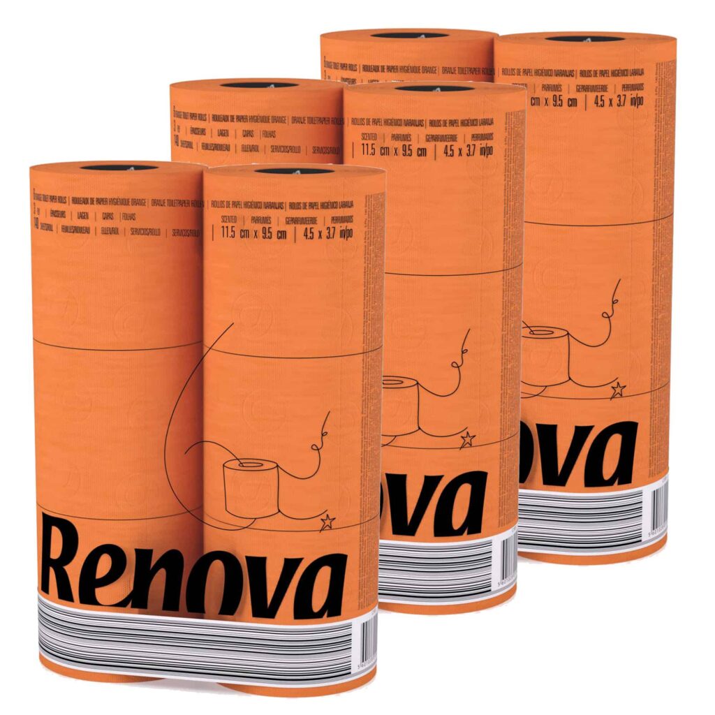 Orange Toilet Paper 3-Ply, 6 Rolls, 140 Sheets, 3 Pack