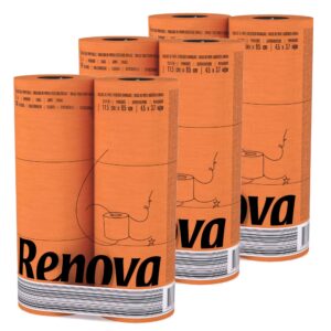 Renova 3-Pack Orange Toilet Paper -Add Bathroom Fun With this Perfect Touch - Pack of 6 Compact Rolls- 140 Sheets - 3 Ply - Eco-label Certified - Septic System Safe - Sustainable & Soft