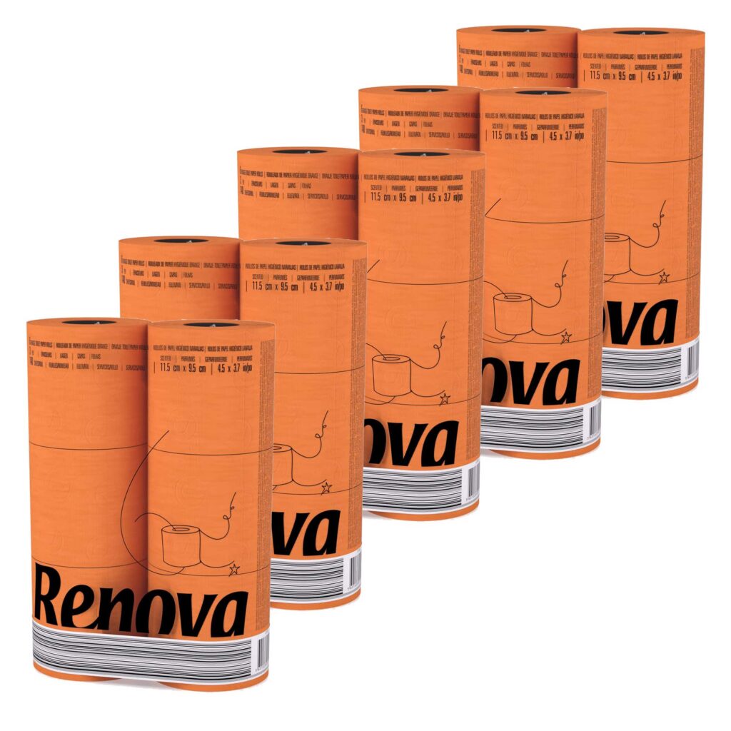 Orange Toilet Paper 3-Ply, 6 Rolls, 140 Sheets, 5 Pack