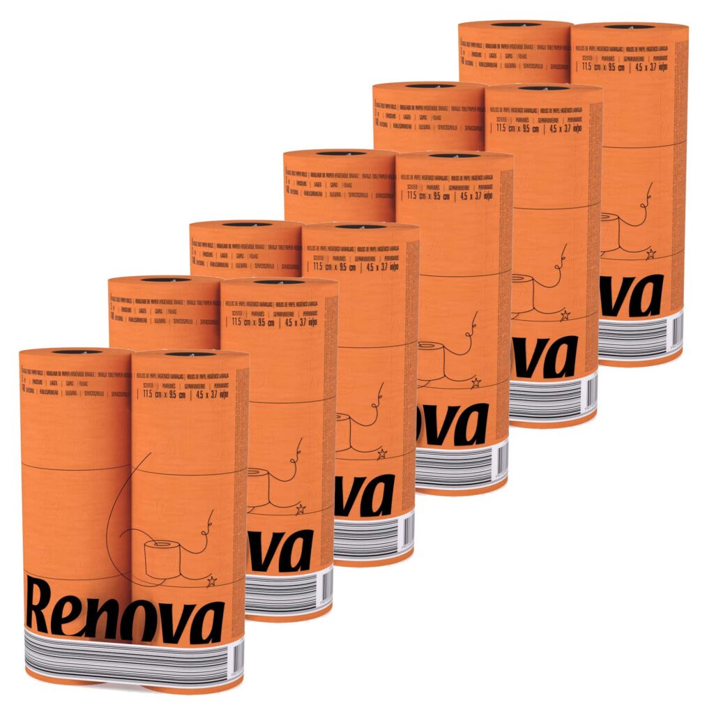 Orange Toilet Paper 3-Ply, 6 Rolls, 140 Sheets, 6 Pack
