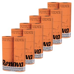 Renova 6-Pack Orange Toilet Paper, 6 Rolls per pack - 140 Sheets per Rolls - 3 Ply - Eco-label Certified - Dermatologically Tested - Septic Safe - Sustainable & Luxuriously Soft - Enhance your Home or Office Experience