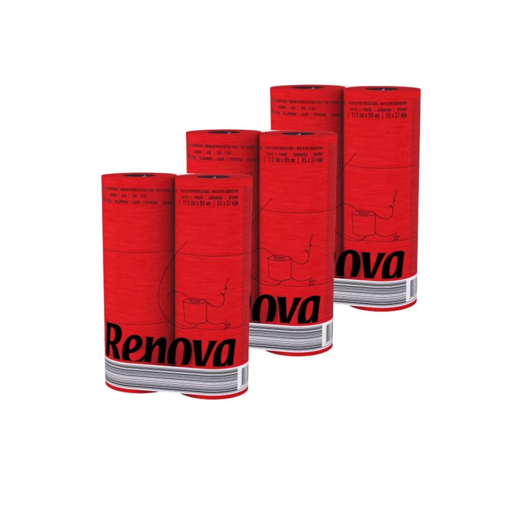 Red Toilet Paper 3-Ply, 6 Rolls, 140 Sheets, 3 Pack