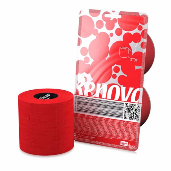 Red Toilet Paper 2 Roll Blister Pack | Renova | 3-Ply Rolls