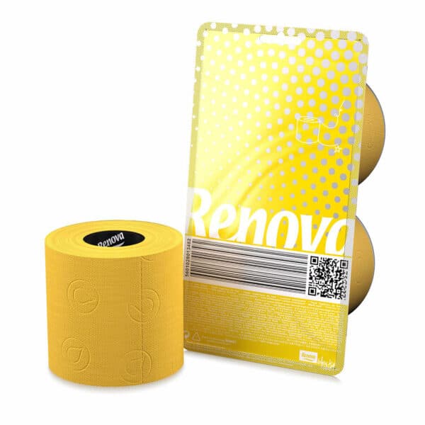 Yellow Toilet Paper 2 Roll Blister Pack | Renova | 3-Ply Rolls
