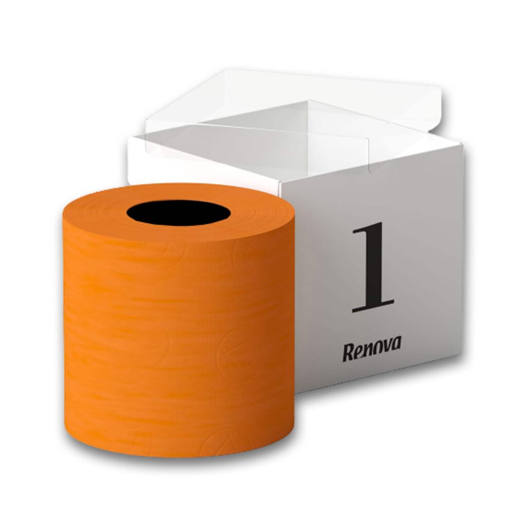 Renova Orange Toilet Paper Gift Box, 1 Roll, 3-Ply, 140 Sheets