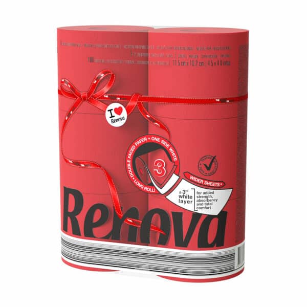 Red Toilet Paper Jumbo Pack | Renova | 3-Ply Rolls
