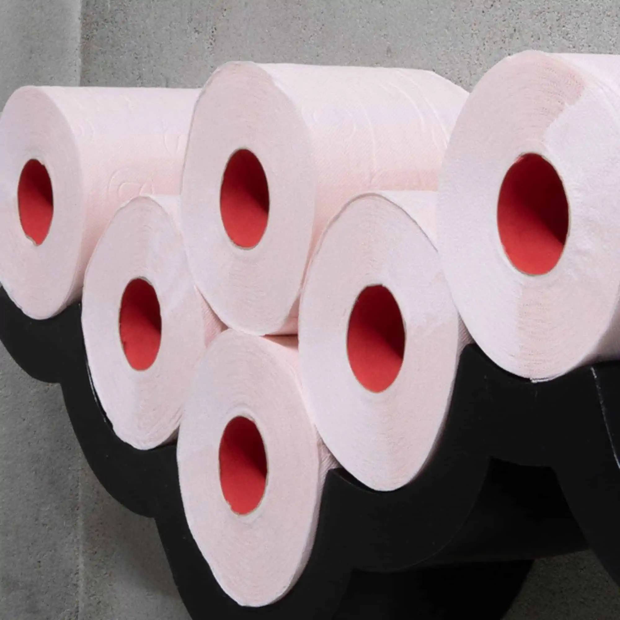 Light Pink Toilet Paper Rolls in Bathroom