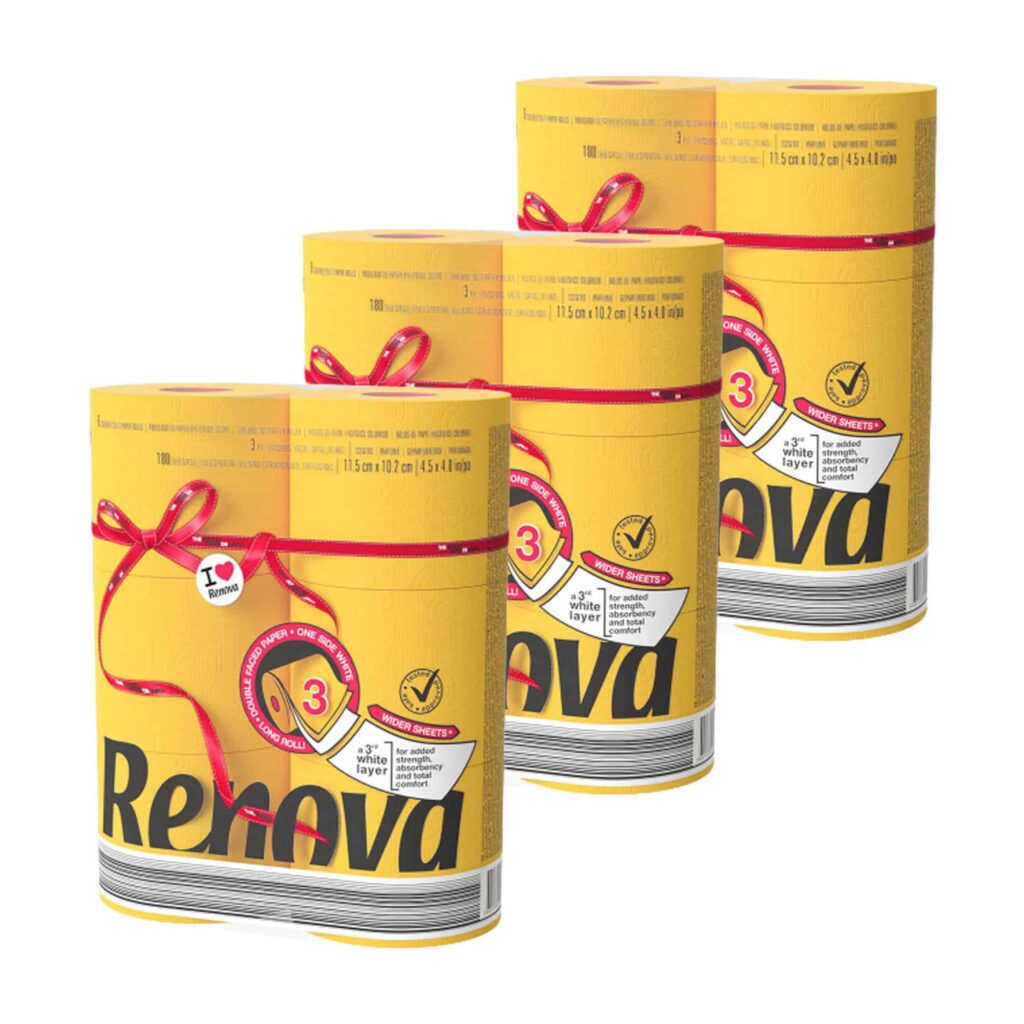 Renova Yellow Toilet Paper Jumbo, 18 Rolls, 3-Ply, 180 Sheets