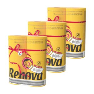 Renova 18 Yellow Toilet Paper Jumbo Rolls- 3 Packs of 6 loo - 180 Sheets Each - 3 Ply - EMAS & Ecolabel Certified - Dermatologically & Gynecologically Tested - Elevate Your Restroom with Sustainable Luxury - Soft, Strong & Sustainable