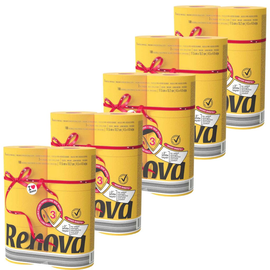 Renova Yellow Toilet Paper Jumbo, 30 Rolls, 3-Ply, 180 Sheets