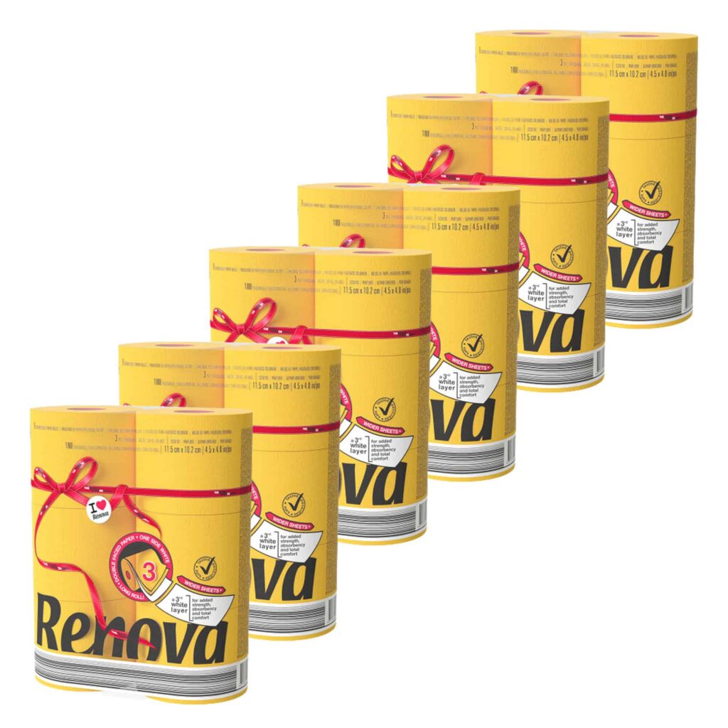 Renova Yellow Toilet Paper Jumbo, 36 Rolls, 3-Ply, 180 Sheets