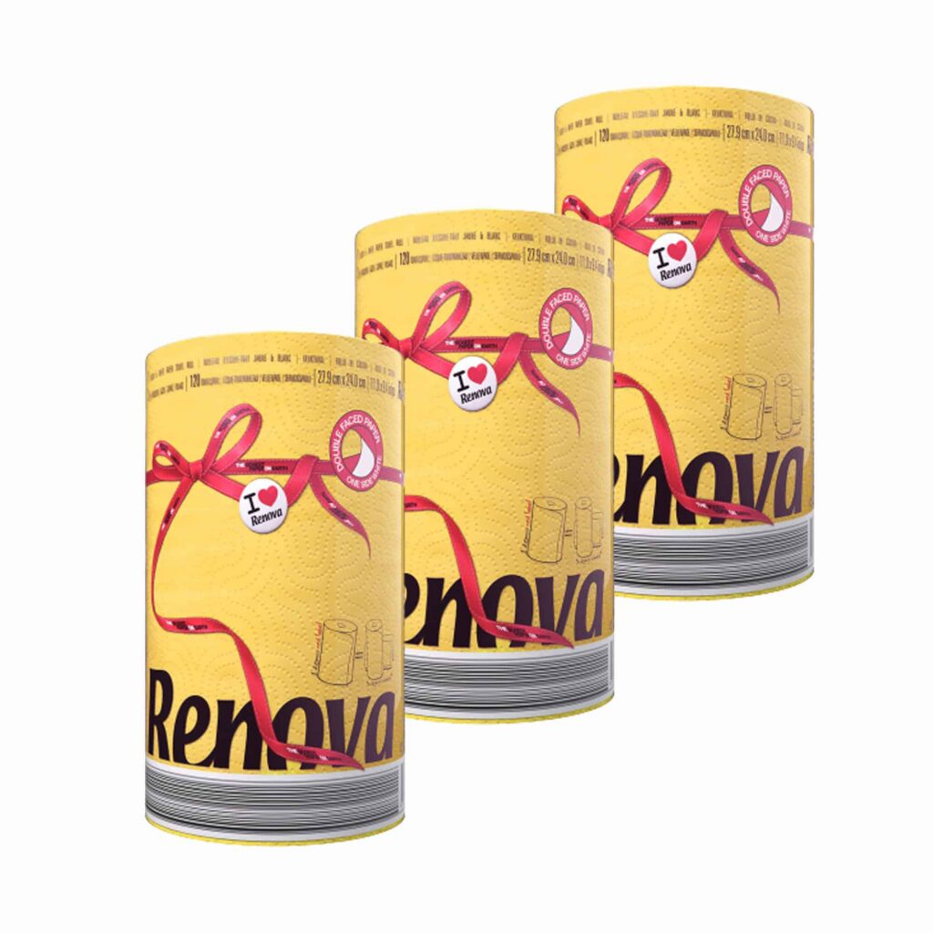 Renova Yellow Paper Towel Jumbo Roll 2-Ply 120 Sheets, Set of 3