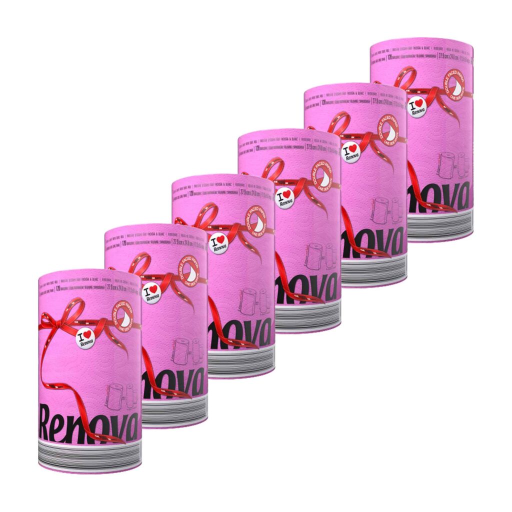 Renova Pink Paper Towel Jumbo Roll 2-Ply 120 Sheets, Set of 6