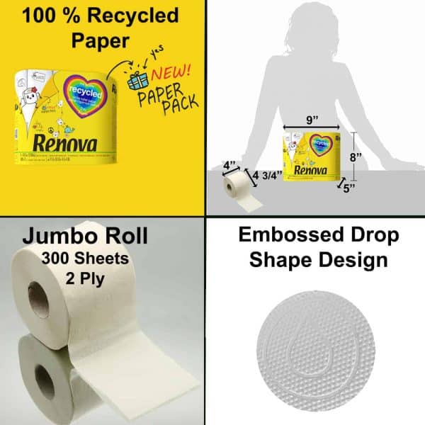 Recycled Toilet Tissue 4 Rolls 2-Ply Paper Pack White