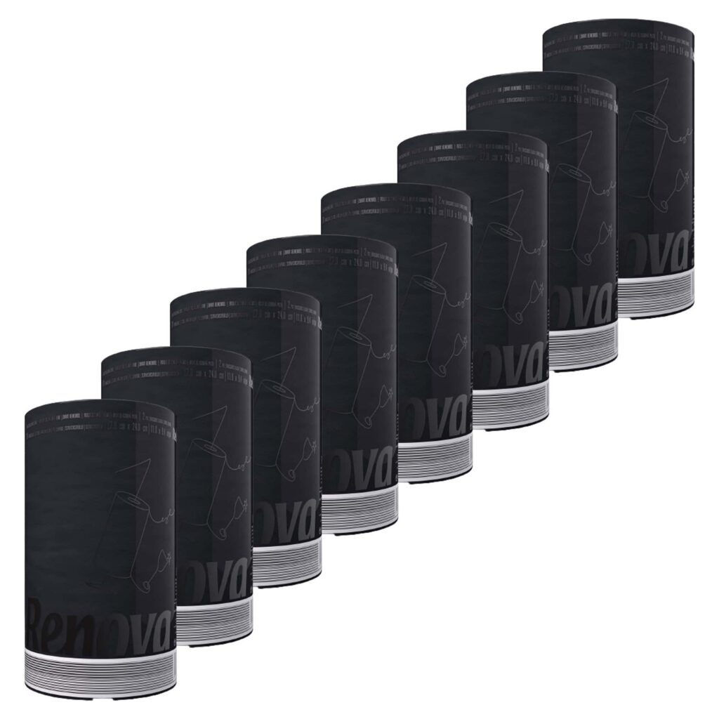Renova Black Paper Towel Jumbo Roll 2-Ply 120 Sheets, 8 Rolls