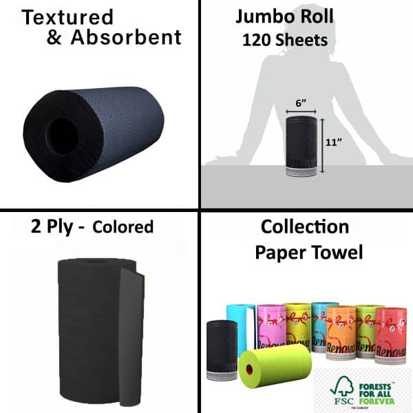 Luxury Colored Paper Towel Roll 2-Ply-120 Sheets Black