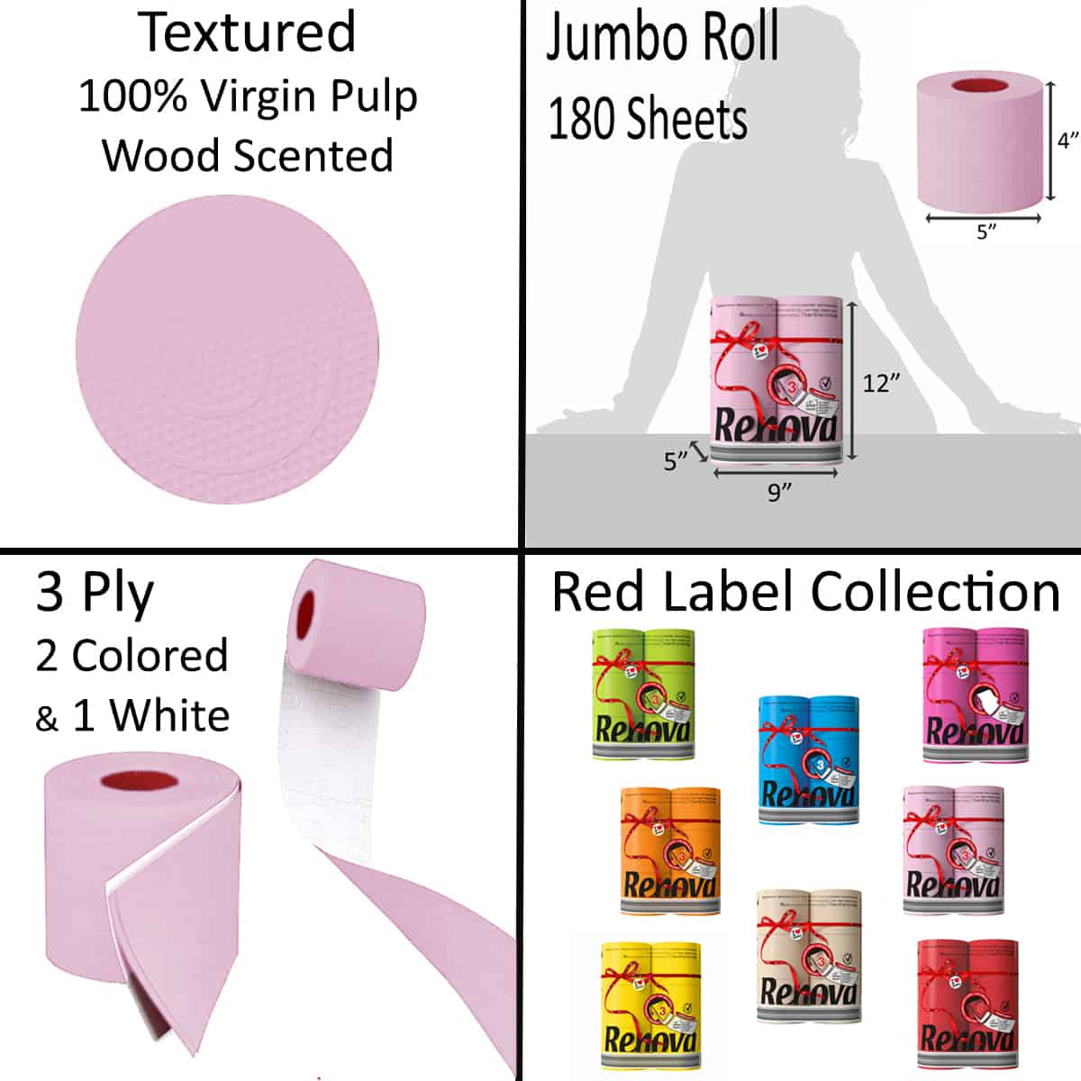 Luxury Scented Colored Toilet Paper 6 Jumbo Rolls 3-Ply-180 Sheets-Pallet 270 packs-1620R
