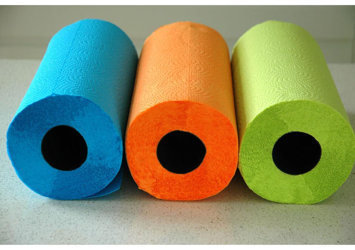 paper towel blue orange green