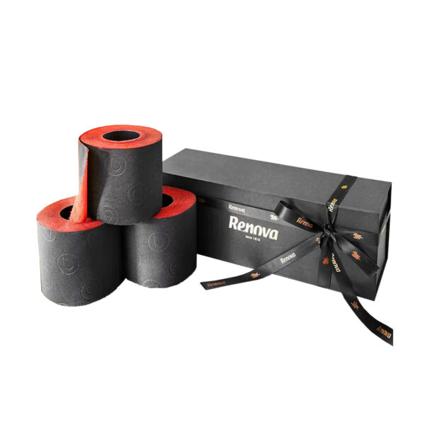 Renova Luxury Black & Red Toilet Paper Gift Box, 4-Ply, 3 Rolls