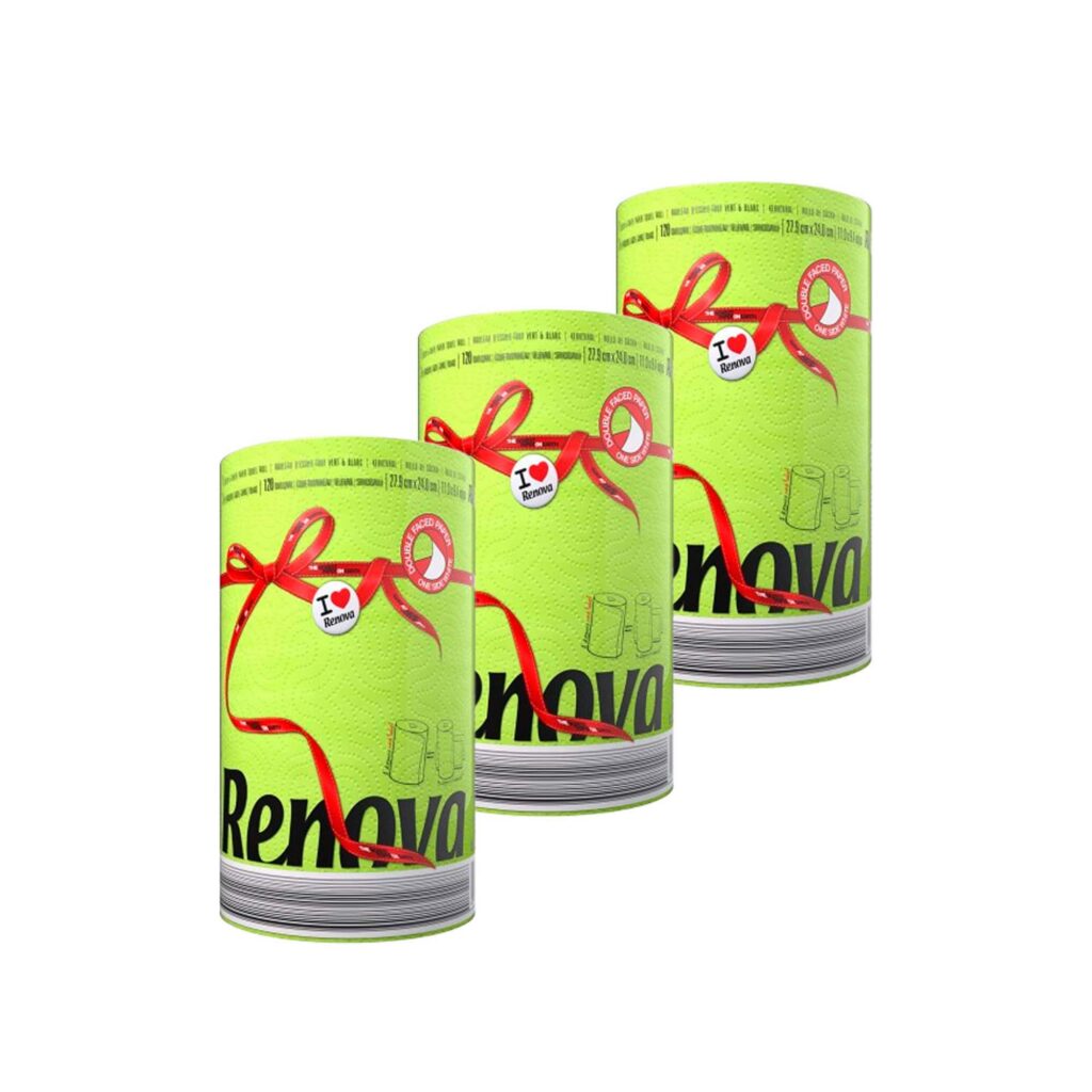 Renova Lime Green Paper Towel Jumbo Roll 2-Ply 120 Sheets, Set of 3