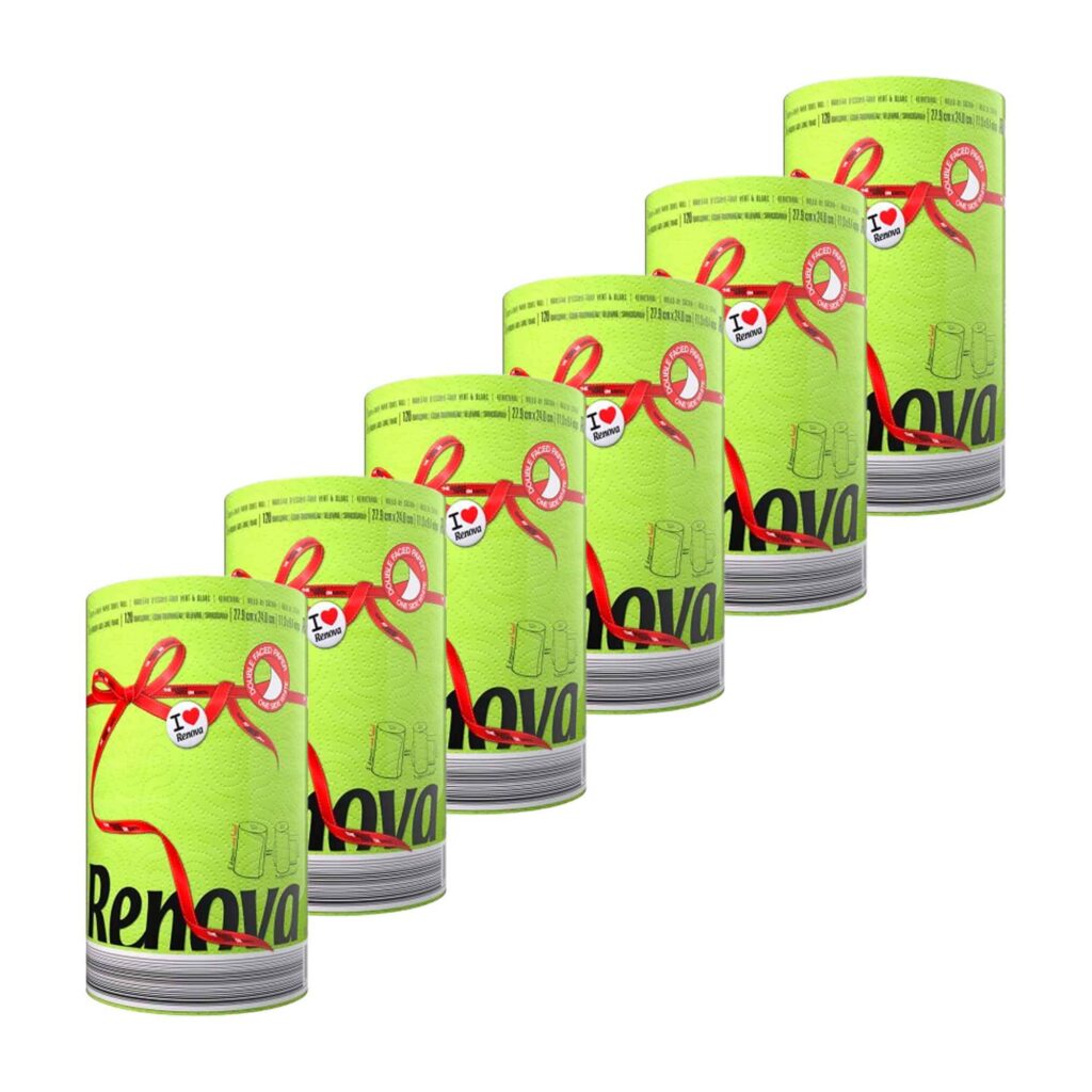 Renova Lime Green Paper Towels, 6-Pack – Jumbo Rolls, 2-Ply, 120 Sheets Each
