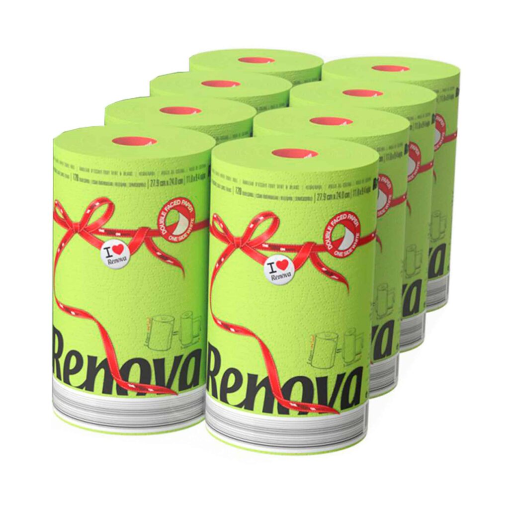 Renova Lime Green Paper Towels, Bulk 8-Pack – Jumbo Rolls, 2-Ply, 120 Sheets