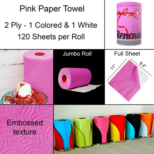 Paquete de toalla de papel rosa | Renova | Rollo jumbo de 2 capas