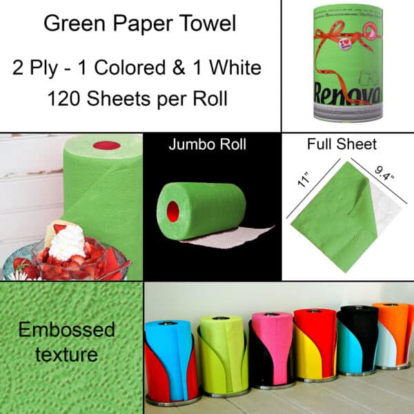 Toalla de papel verde de 8 paquetes | Renova | Rollos jumbo de 2 capas
