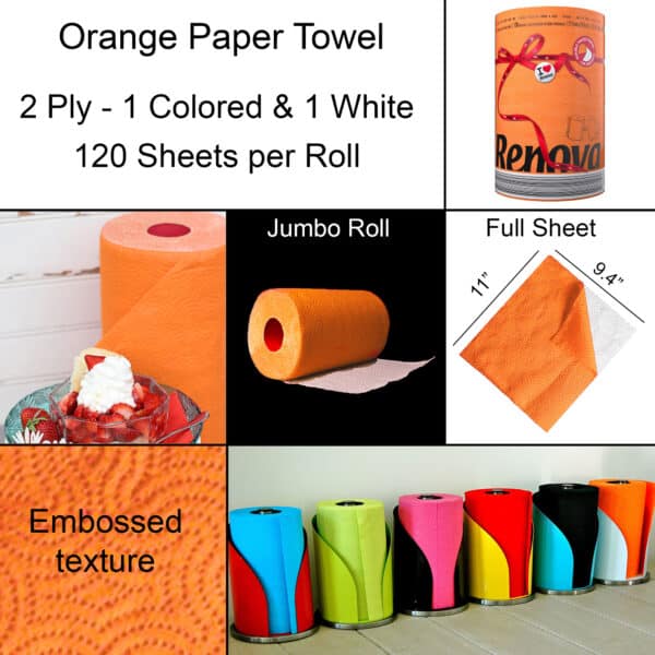 Toalla de papel naranja 3 paquete | Renova | Rollos jumbo de 2 capas