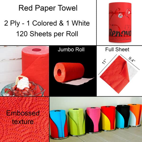 Toalla de papel rojo 3 paquetes | Renova | Rollos jumbo de 2 capas