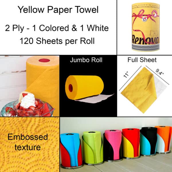 Toalla de papel amarillo 8 paquete de 8 | Renova | Rollos jumbo de 2 capas