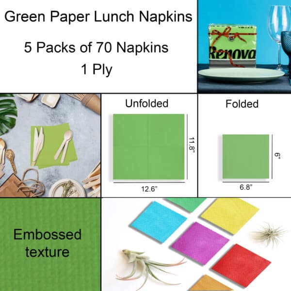 Servilletas de papel verde 5 paquetes | Renova | 70 servilletas | 1 capa