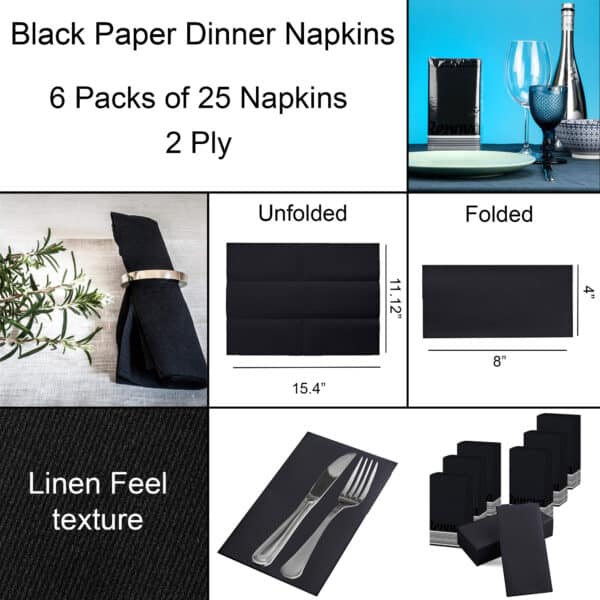 Servillillas de papel de cena negra para 6 paquetes | Renova | 25 servilletas | 2 capas